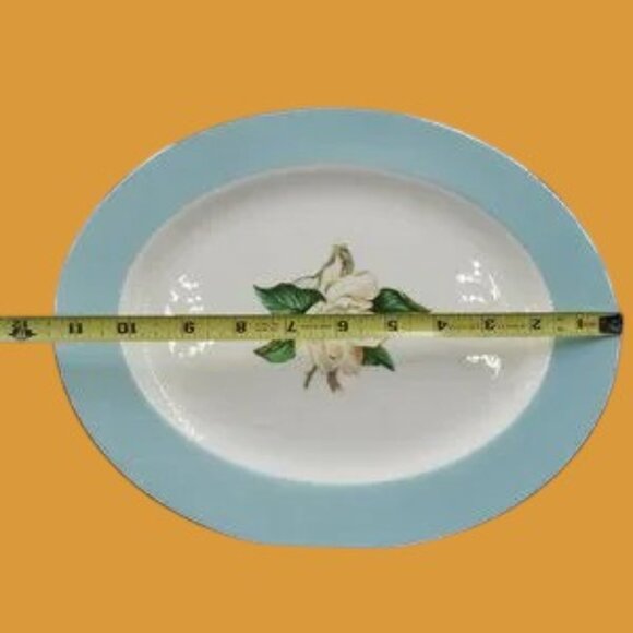 MCM VTG Homer Laughlin Lifetime China Turquoise Magnolia Pattern Oval Platter - Picture 8 of 8